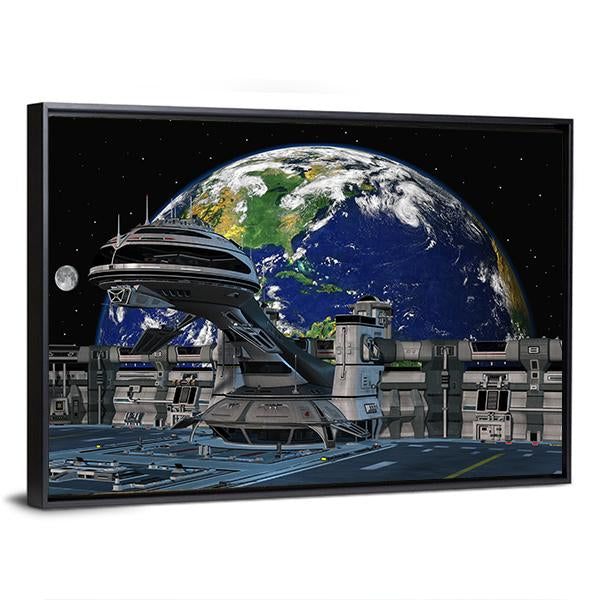Futuristic Space Station Canvas Wall Art-3 Horizontal-Gallery Wrap-25" x 16"-Tiaracle