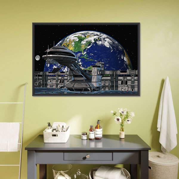 Futuristic Space Station Canvas Wall Art-3 Horizontal-Gallery Wrap-25" x 16"-Tiaracle