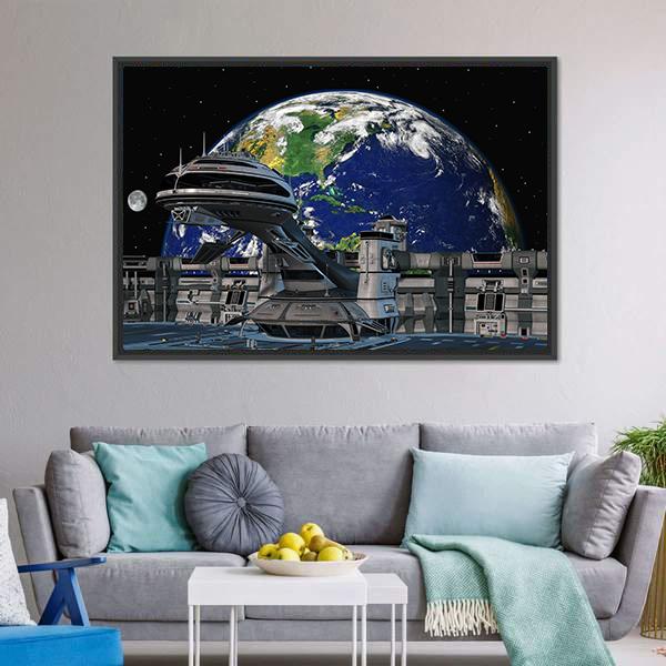 Futuristic Space Station Canvas Wall Art-3 Horizontal-Gallery Wrap-25" x 16"-Tiaracle