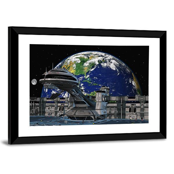 Futuristic Space Station Canvas Wall Art-3 Horizontal-Gallery Wrap-25" x 16"-Tiaracle