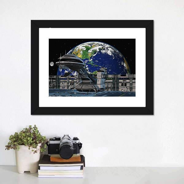 Futuristic Space Station Canvas Wall Art-3 Horizontal-Gallery Wrap-25" x 16"-Tiaracle