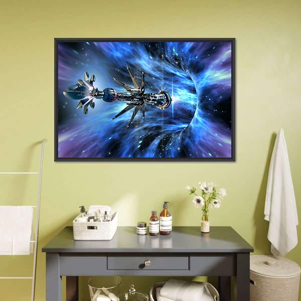Futuristic Spacecraft Planet Canvas Wall Art-1 Piece-Floating Frame-24" x 16"-Tiaracle