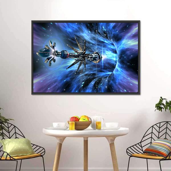 Futuristic Spacecraft Planet Canvas Wall Art-3 Horizontal-Gallery Wrap-25" x 16"-Tiaracle