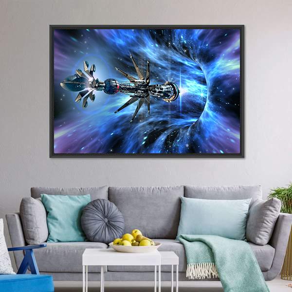 Futuristic Spacecraft Planet Canvas Wall Art-3 Horizontal-Gallery Wrap-25" x 16"-Tiaracle