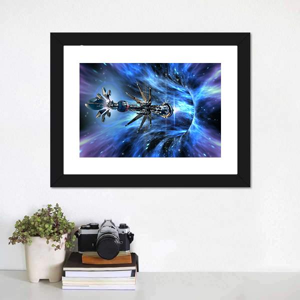Futuristic Spacecraft Planet Canvas Wall Art-1 Piece-Framed Print-20" x 16"-Tiaracle