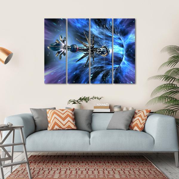 Futuristic Spacecraft Planet Canvas Wall Art-4 Horizontal-Gallery Wrap-34" x 24"-Tiaracle