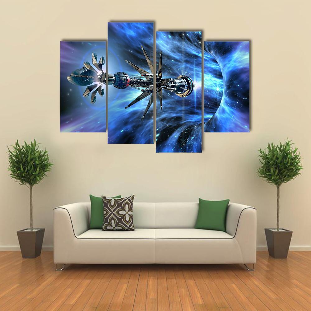 Futuristic Spacecraft Planet Canvas Wall Art-4 Pop-Gallery Wrap-50" x 32"-Tiaracle