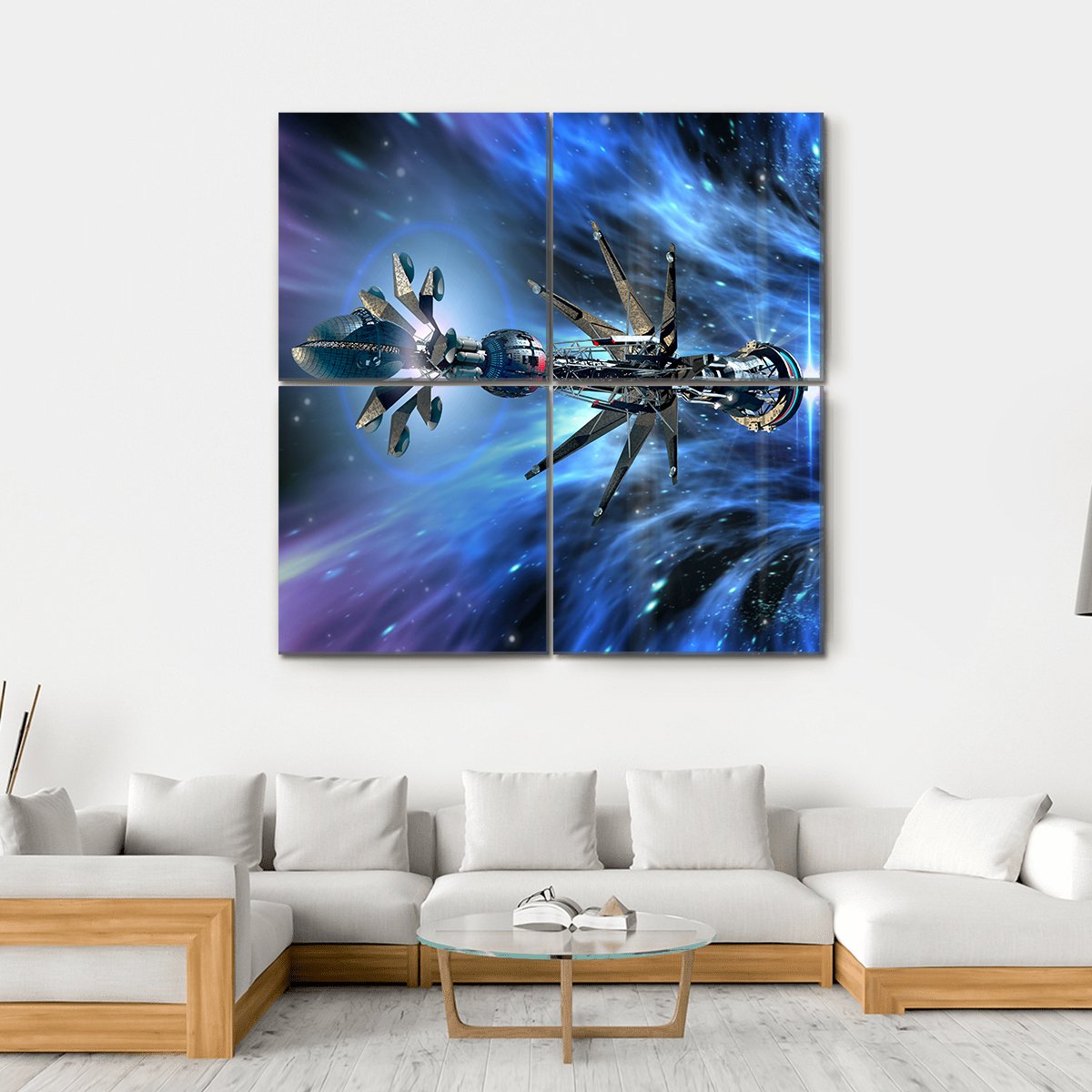 Futuristic Spacecraft Planet Canvas Wall Art-4 Square-Gallery Wrap-17" x 17"-Tiaracle