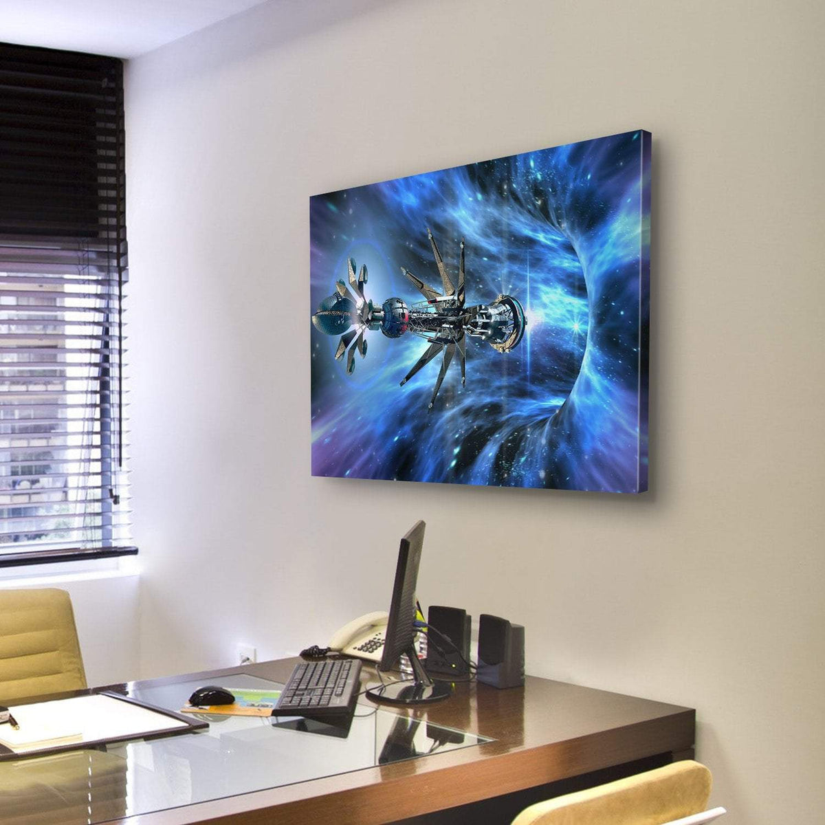 Futuristic Spacecraft Planet Canvas Wall Art-3 Horizontal-Gallery Wrap-25" x 16"-Tiaracle