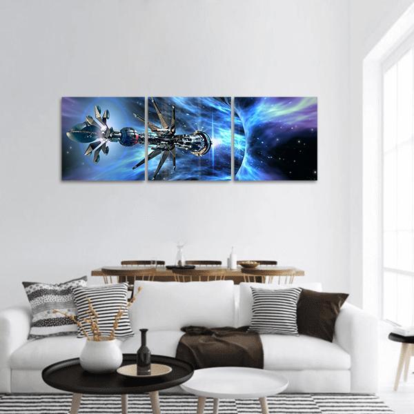 Futuristic Spacecraft Planet Panoramic Canvas Wall Art-3 Piece-25" x 08"-Tiaracle