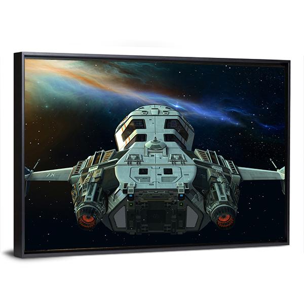 Futuristic Spaceship In Deep Space Canvas Wall Art-3 Horizontal-Gallery Wrap-25" x 16"-Tiaracle