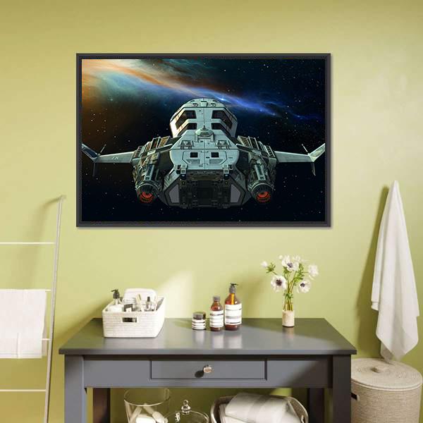 Futuristic Spaceship In Deep Space Canvas Wall Art-1 Piece-Floating Frame-24" x 16"-Tiaracle