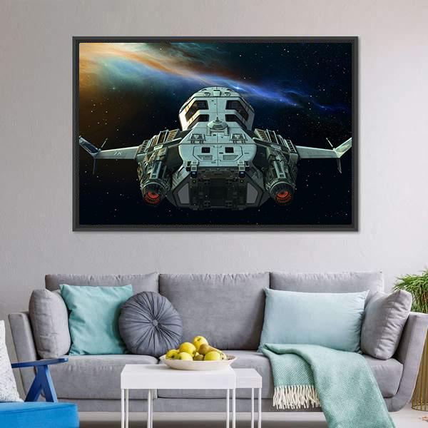 Futuristic Spaceship In Deep Space Canvas Wall Art-3 Horizontal-Gallery Wrap-25" x 16"-Tiaracle