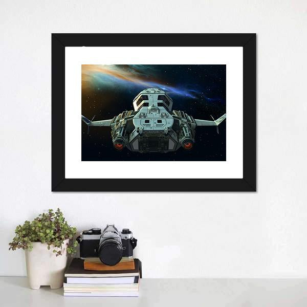Futuristic Spaceship In Deep Space Canvas Wall Art-1 Piece-Framed Print-20" x 16"-Tiaracle