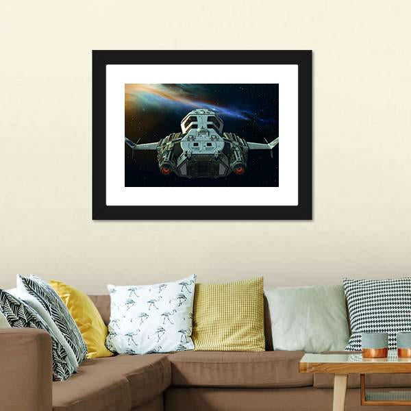 Futuristic Spaceship In Deep Space Canvas Wall Art-3 Horizontal-Gallery Wrap-25" x 16"-Tiaracle