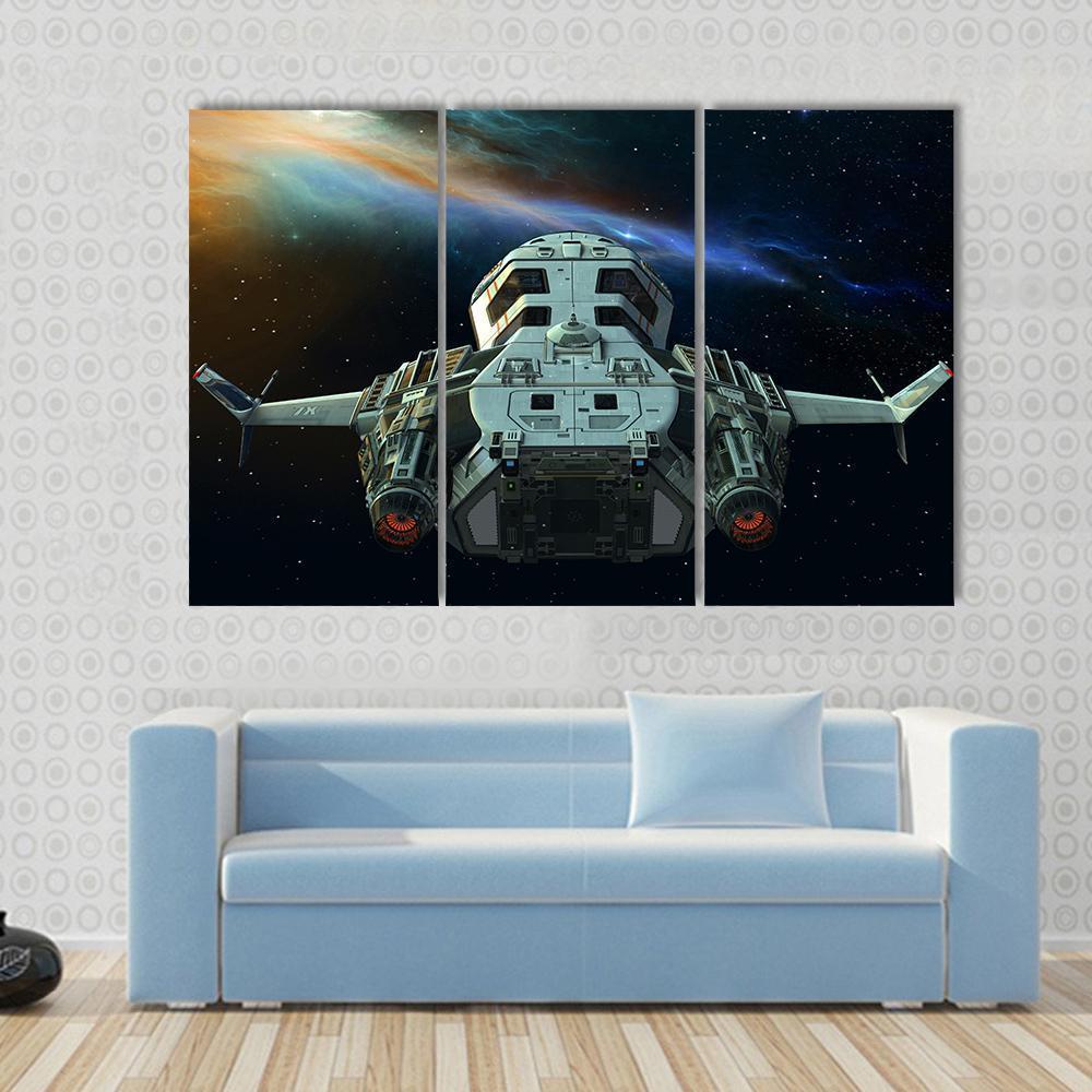 Futuristic Spaceship In Deep Space Canvas Wall Art-3 Horizontal-Gallery Wrap-37" x 24"-Tiaracle