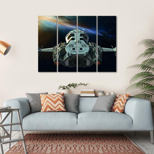 Futuristic Spaceship In Deep Space Canvas Wall Art-4 Horizontal-Gallery Wrap-34" x 24"-Tiaracle