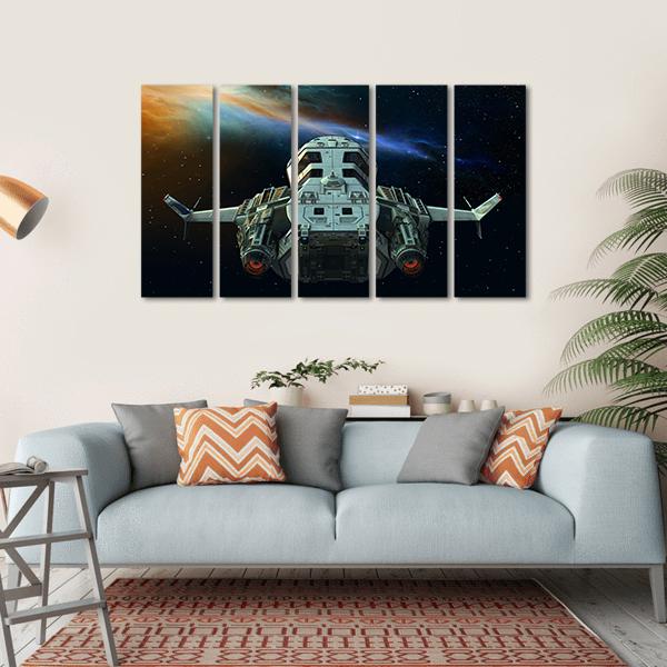 Futuristic Spaceship In Deep Space Canvas Wall Art-5 Horizontal-Gallery Wrap-22" x 12"-Tiaracle