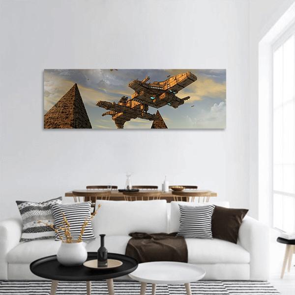 Futuristic UFO Panoramic Canvas Wall Art-1 Piece-36" x 12"-Tiaracle