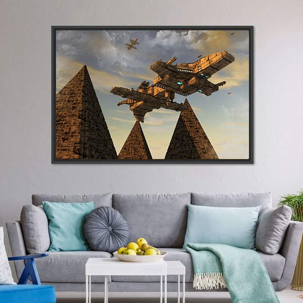 Futuristic UFO Canvas Wall Art-3 Horizontal-Gallery Wrap-25" x 16"-Tiaracle
