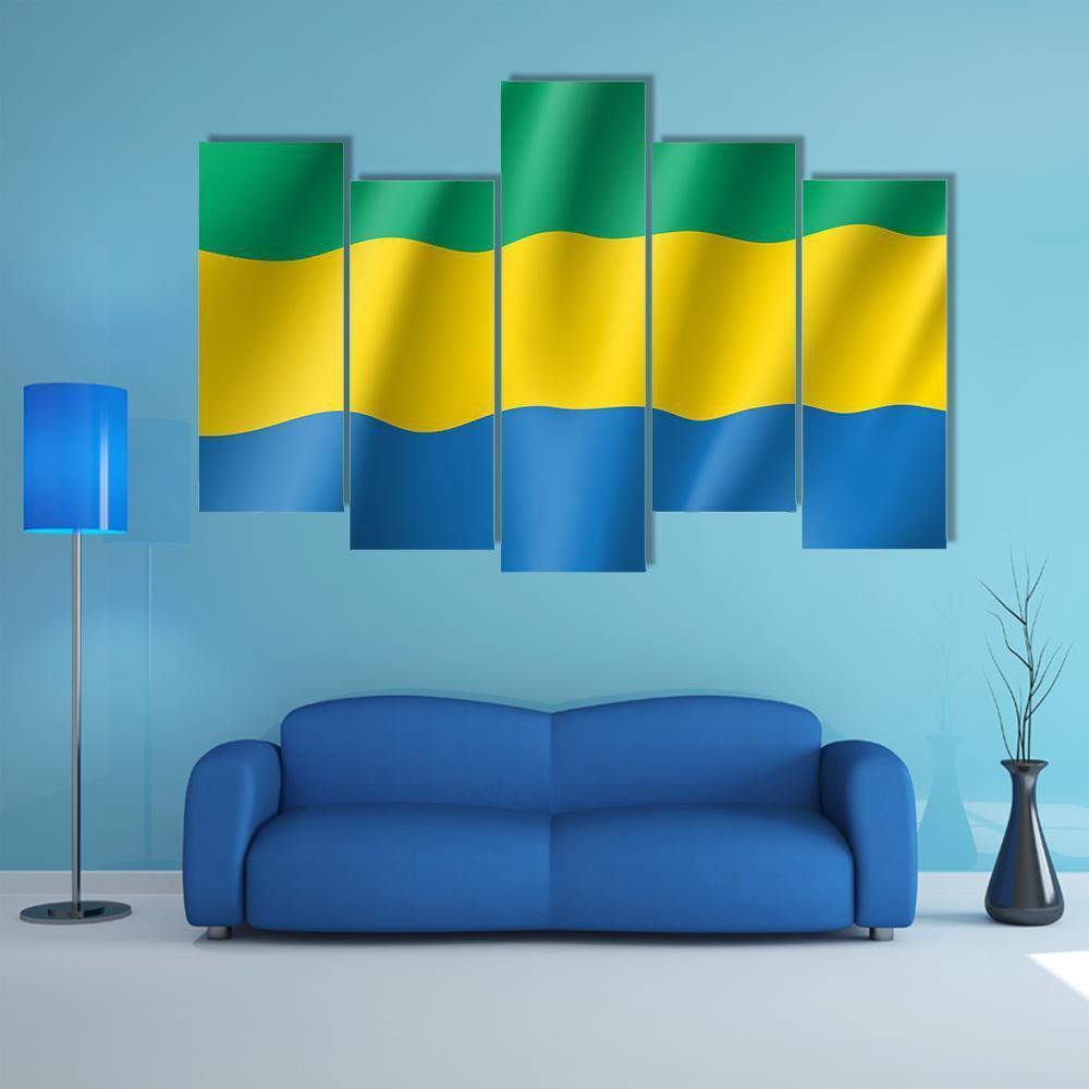 Gabon Flag Canvas Wall Art-5 Pop-Gallery Wrap-47" x 32"-Tiaracle