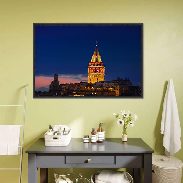 Galata Tower In Istanbul Canvas Wall Art-1 Piece-Floating Frame-24" x 16"-Tiaracle