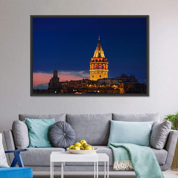 Galata Tower In Istanbul Canvas Wall Art-3 Horizontal-Gallery Wrap-25" x 16"-Tiaracle