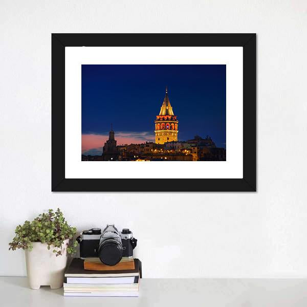 Galata Tower In Istanbul Canvas Wall Art-1 Piece-Framed Print-20" x 16"-Tiaracle