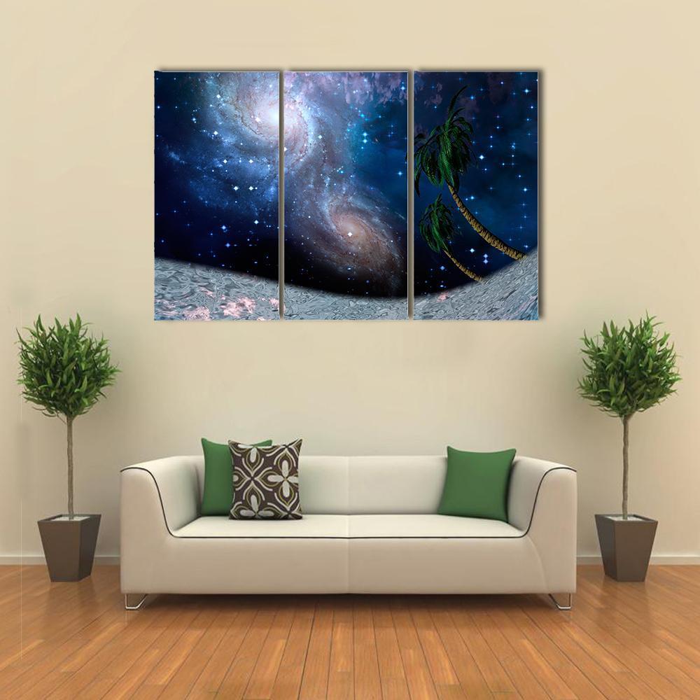 Galaxies Above Alien Landscape Canvas Wall Art-3 Horizontal-Gallery Wrap-37" x 24"-Tiaracle