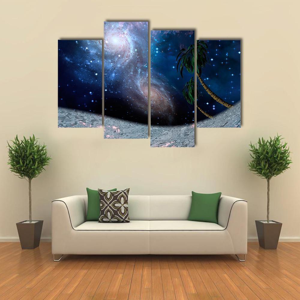 Galaxies Above Alien Landscape Canvas Wall Art-4 Pop-Gallery Wrap-50" x 32"-Tiaracle