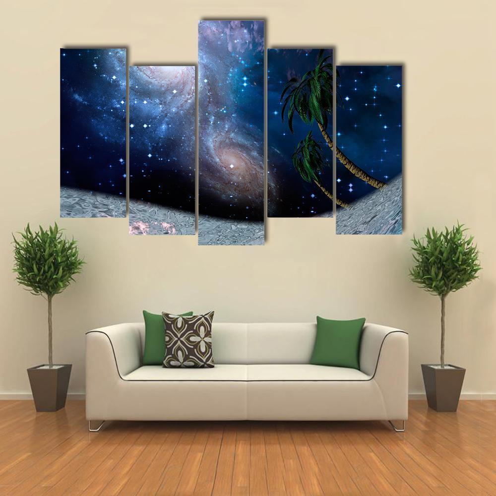 Galaxies Above Alien Landscape Canvas Wall Art-5 Pop-Gallery Wrap-47" x 32"-Tiaracle