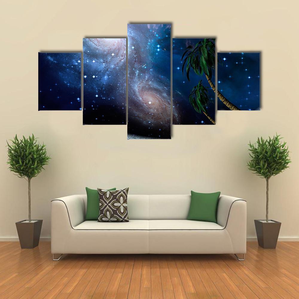 Galaxies Above Alien Landscape Canvas Wall Art-5 Star-Gallery Wrap-62" x 32"-Tiaracle