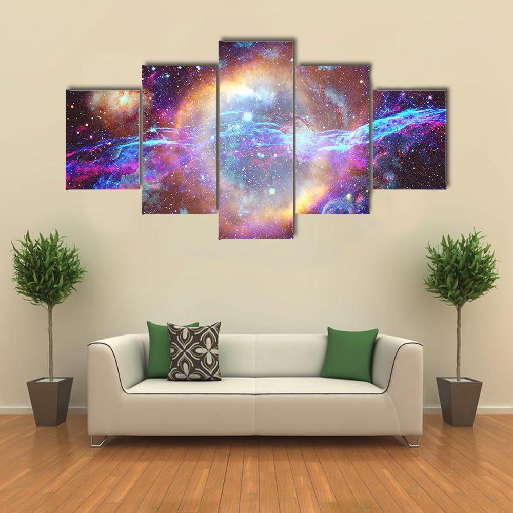 Galaxy And Nebula Canvas Wall Art-5 Star-Gallery Wrap-62" x 32"-Tiaracle