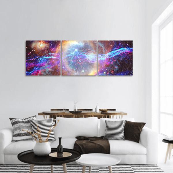 Galaxy And Nebula Panoramic Canvas Wall Art-3 Piece-25" x 08"-Tiaracle