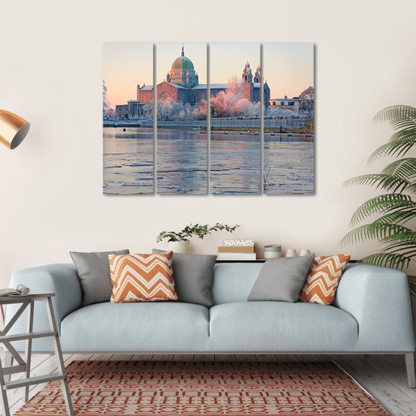 Galway Cathedral In Winter Canvas Wall Art-4 Horizontal-Gallery Wrap-34" x 24"-Tiaracle