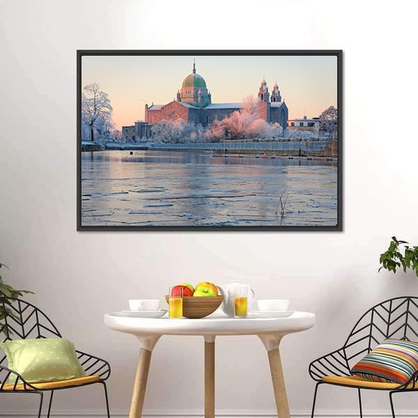 Galway Cathedral In Winter Canvas Wall Art-5 Horizontal-Gallery Wrap-22" x 12"-Tiaracle