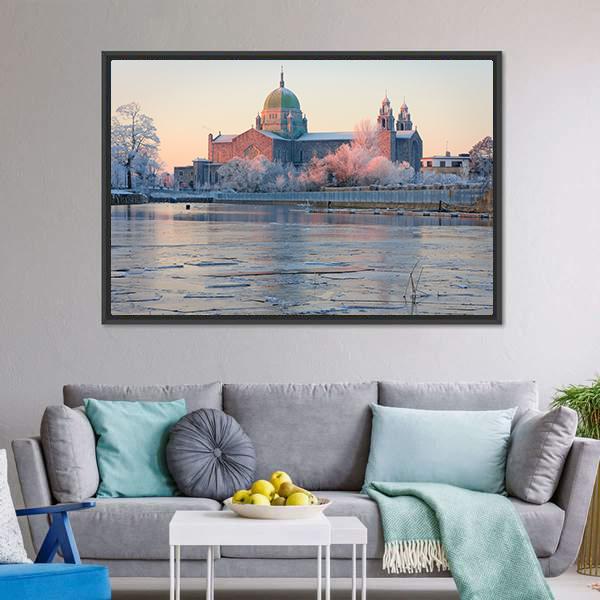 Galway Cathedral In Winter Canvas Wall Art-5 Horizontal-Gallery Wrap-22" x 12"-Tiaracle