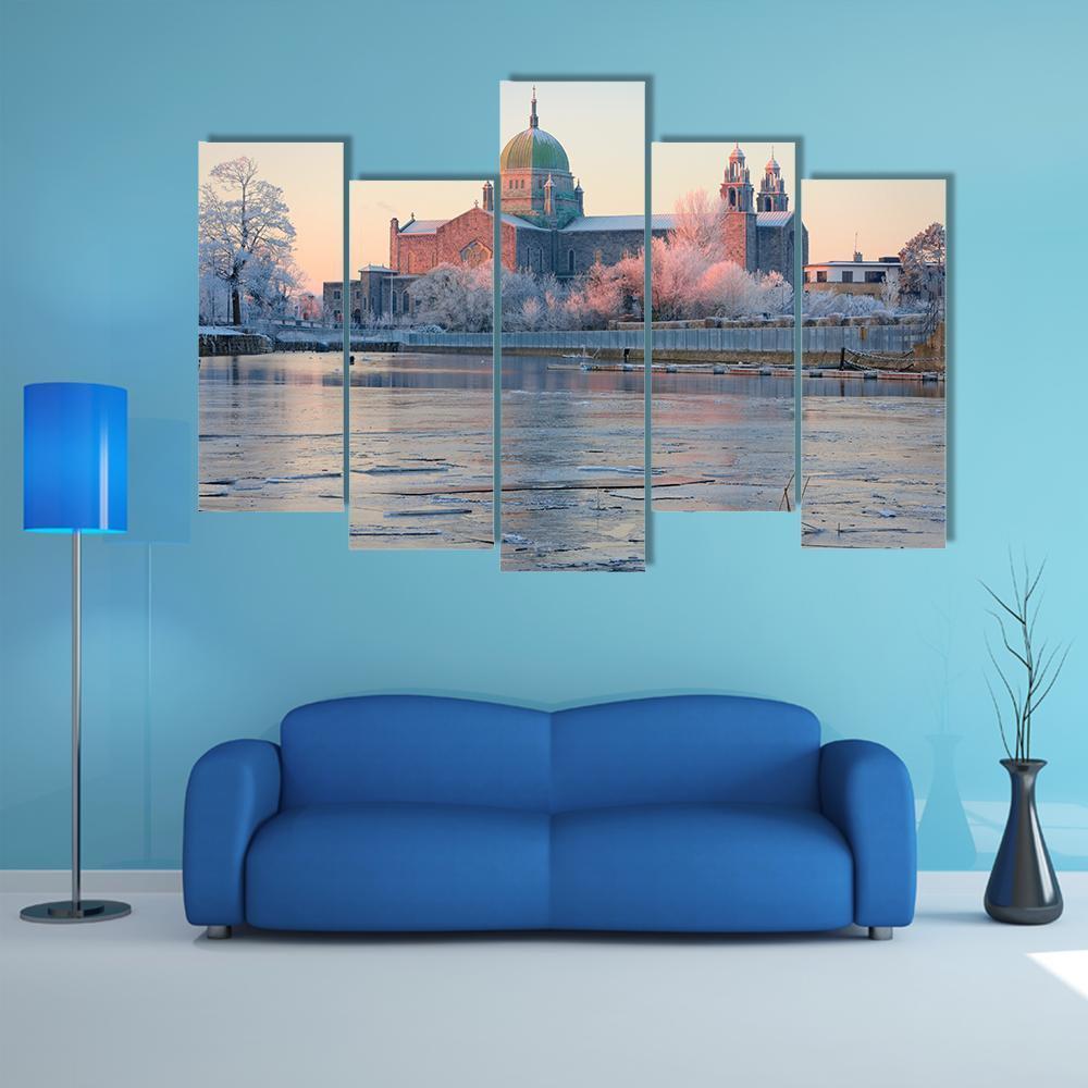 Galway Cathedral In Winter Canvas Wall Art-3 Horizontal-Gallery Wrap-37" x 24"-Tiaracle