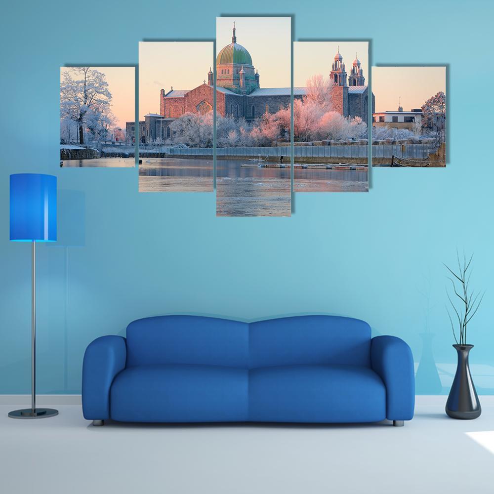 Galway Cathedral In Winter Canvas Wall Art-5 Star-Gallery Wrap-62" x 32"-Tiaracle