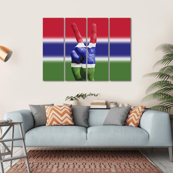 Gambia National Flag Painted Onto A Male Hand Canvas Wall Art-4 Horizontal-Gallery Wrap-34" x 24"-Tiaracle