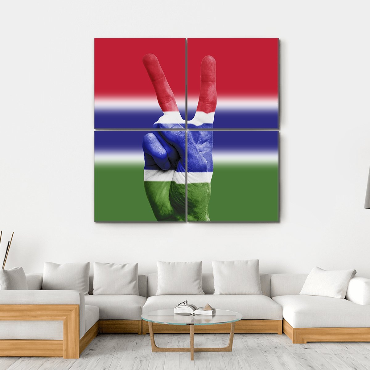 Gambia National Flag Painted Onto A Male Hand Canvas Wall Art-4 Square-Gallery Wrap-17" x 17"-Tiaracle