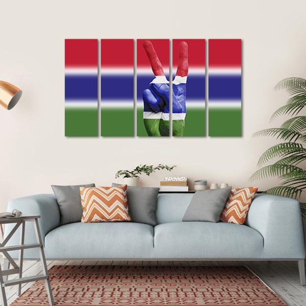 Gambia National Flag Painted Onto A Male Hand Canvas Wall Art-5 Horizontal-Gallery Wrap-22" x 12"-Tiaracle