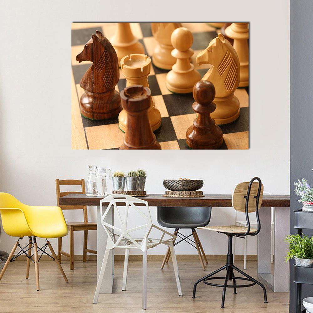 Game Of Chess Canvas Wall Art-1 Piece-Gallery Wrap-48" x 32"-Tiaracle