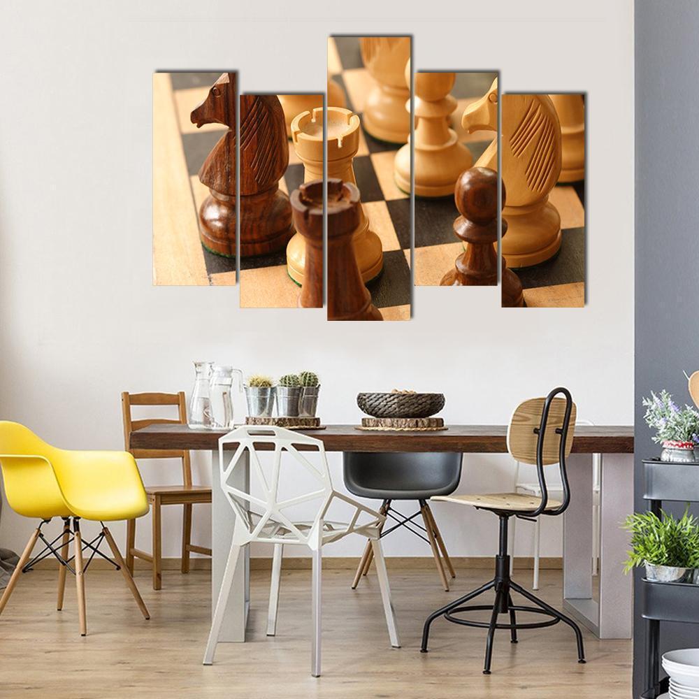 Game Of Chess Canvas Wall Art-5 Pop-Gallery Wrap-47&quot; x 32&quot;-Tiaracle