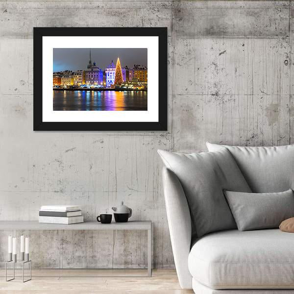Gamla Stan At Night Canvas Wall Art-5 Horizontal-Gallery Wrap-22" x 12"-Tiaracle