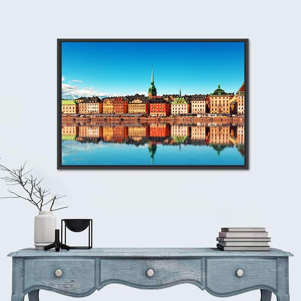 Gamla Stan Stockholm Canvas Wall Art-1 Piece-Floating Frame-24" x 16"-Tiaracle