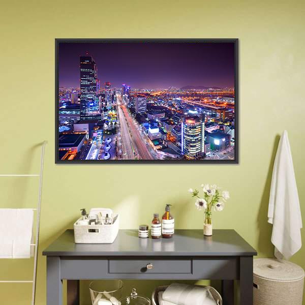 Gangnam District Skyline Canvas Wall Art-1 Piece-Floating Frame-24" x 16"-Tiaracle