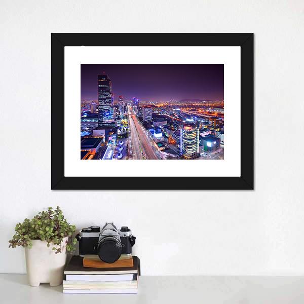 Gangnam District Skyline Canvas Wall Art-1 Piece-Framed Print-20" x 16"-Tiaracle
