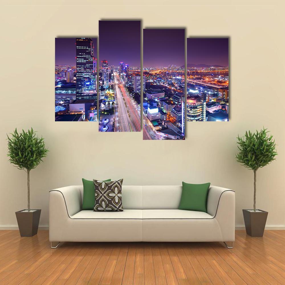 Gangnam District Skyline Canvas Wall Art-4 Pop-Gallery Wrap-50" x 32"-Tiaracle