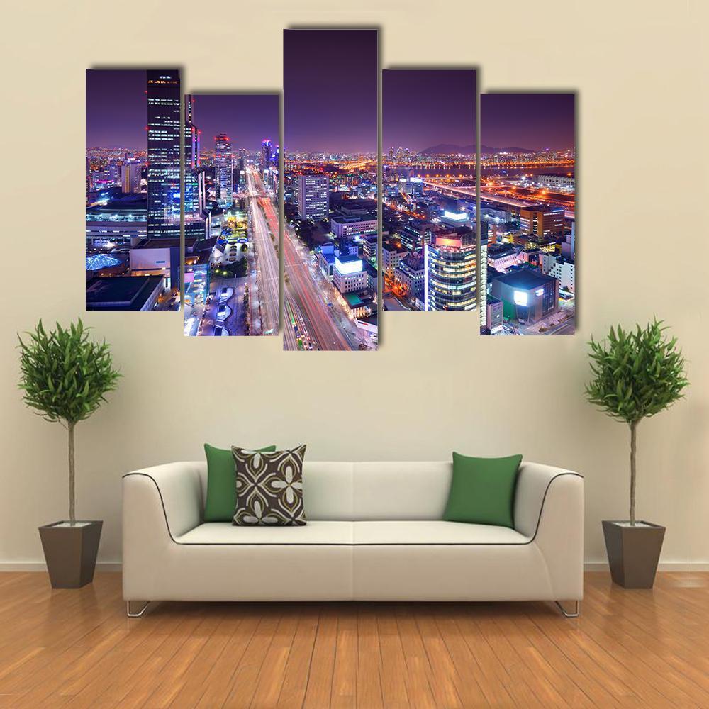 Gangnam District Skyline Canvas Wall Art-5 Pop-Gallery Wrap-47" x 32"-Tiaracle